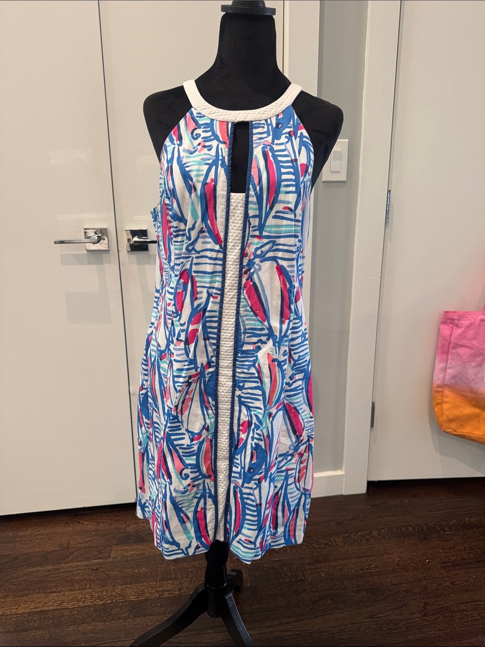 Lilly Pulitzer Sleeveless Halter Dress in Blue, Pink & White Print
